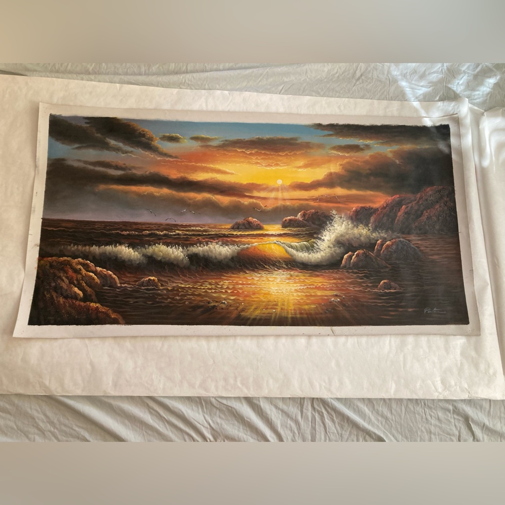 Sunset Ocean Wave Oil on Canvas Painting